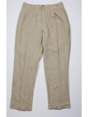 Vintage 90s Streetwear Mens 36x32 Relaxed Fit Pleated Cuffed Linen Chino Pants
